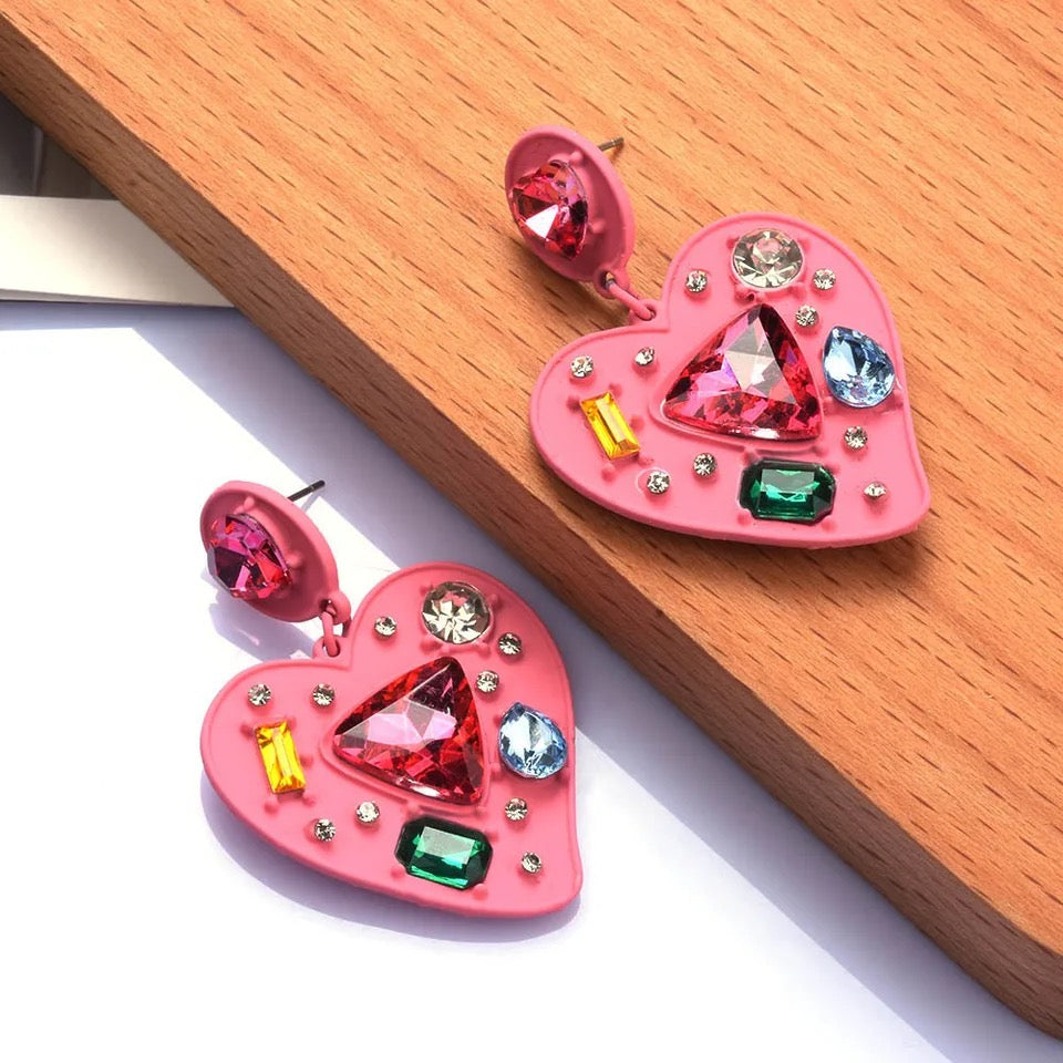 GEM HEARTS STATEMENT EARRINGS