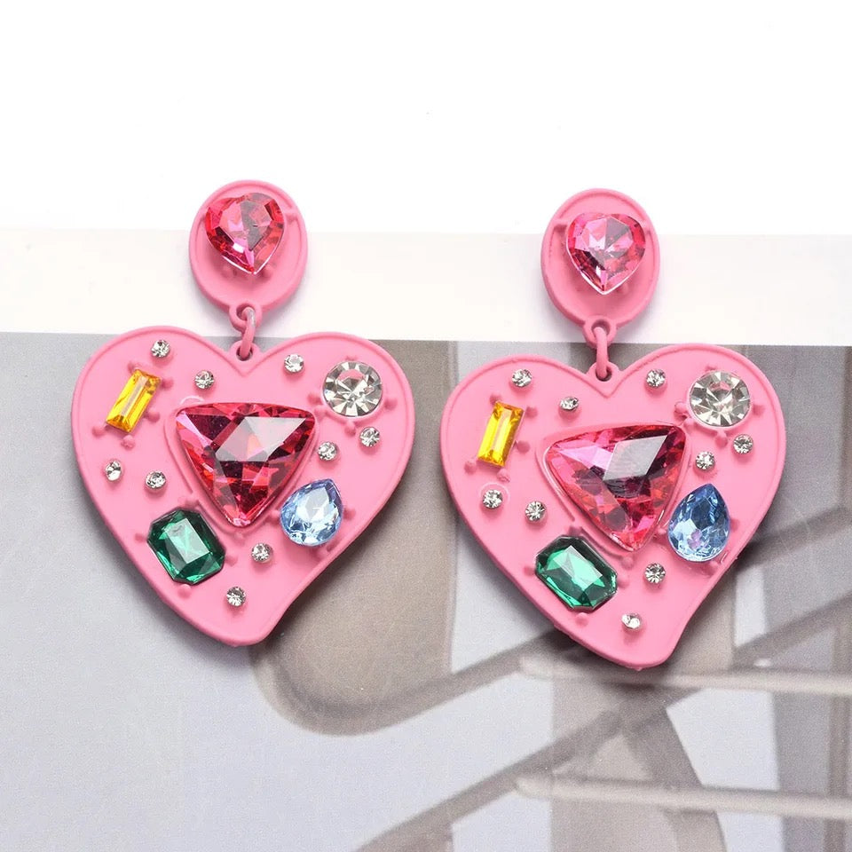 GEM HEARTS STATEMENT EARRINGS