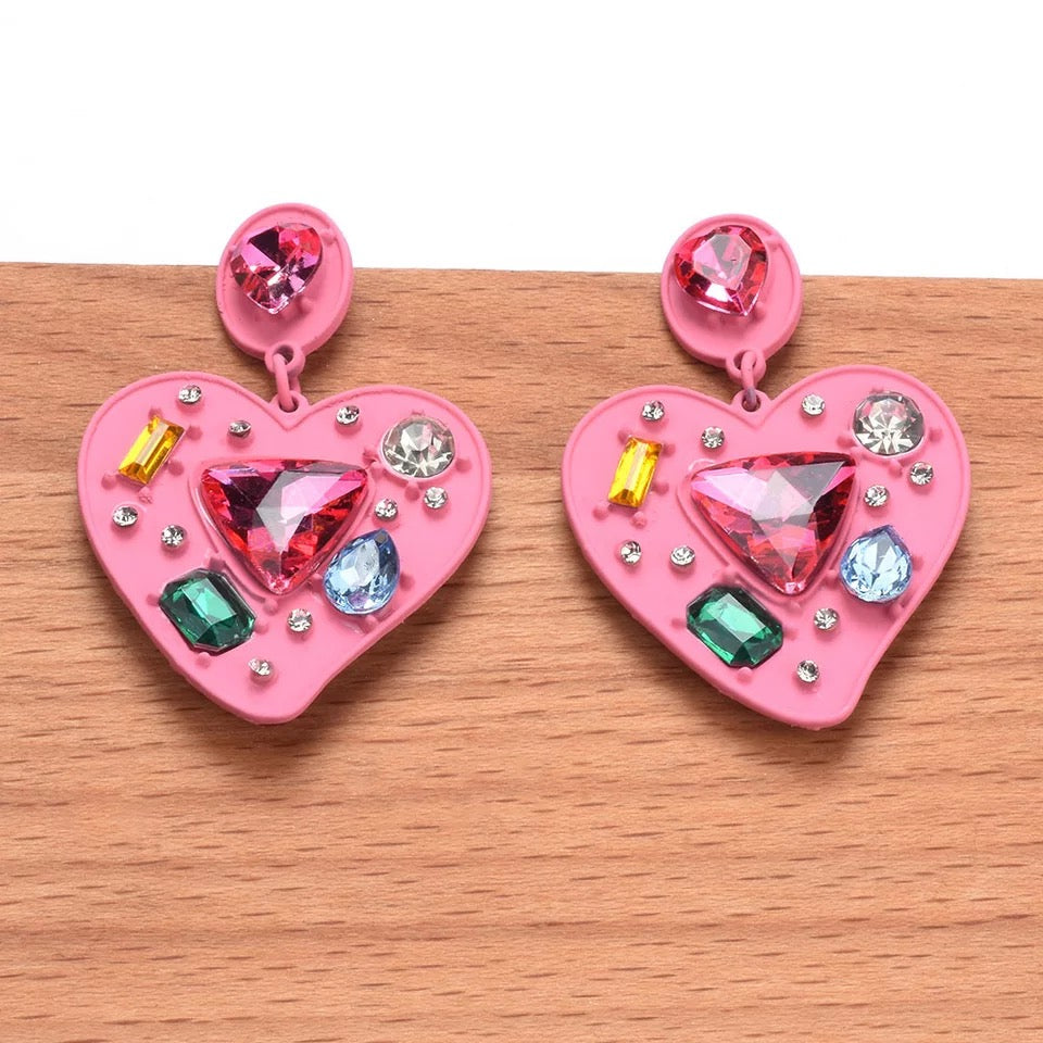 GEM HEARTS STATEMENT EARRINGS